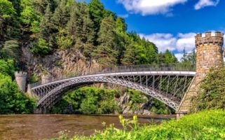 bridge landscape lake mountains