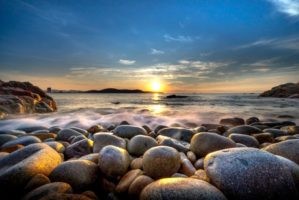 rocks sea sunset