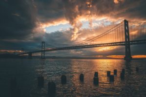 bridge landscape lake sunset